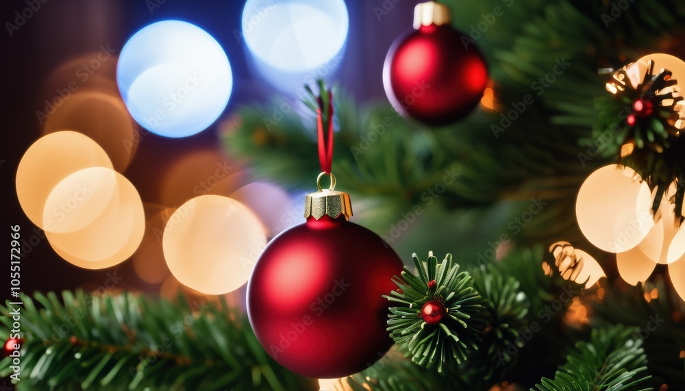 Fototapeta premium Close up christmas tree decorated with christmas balls