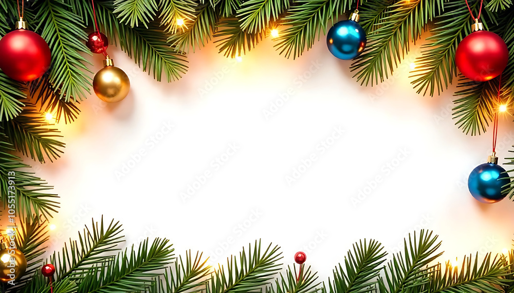 Christmas tree border and ornaments decoration isolated on white transparent Christmas tree border and ornaments decoration isolated on white transparent