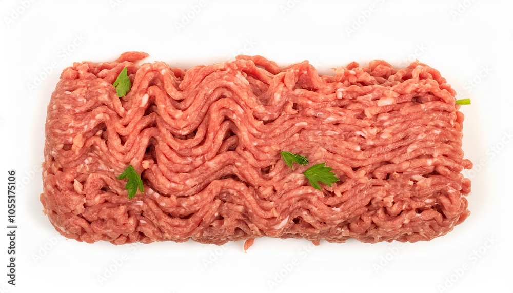 Fresh minced meat decorated with parsley on white background Fresh minced meat decorated with parsley on white background