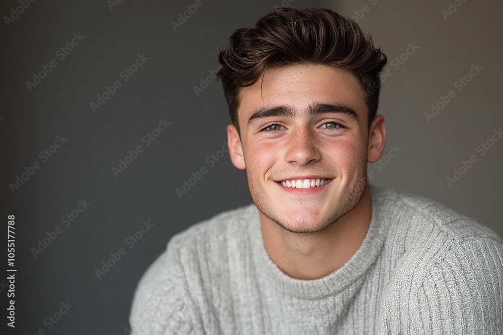 Fototapeta premium Portrait of smiling white cute teenage boy