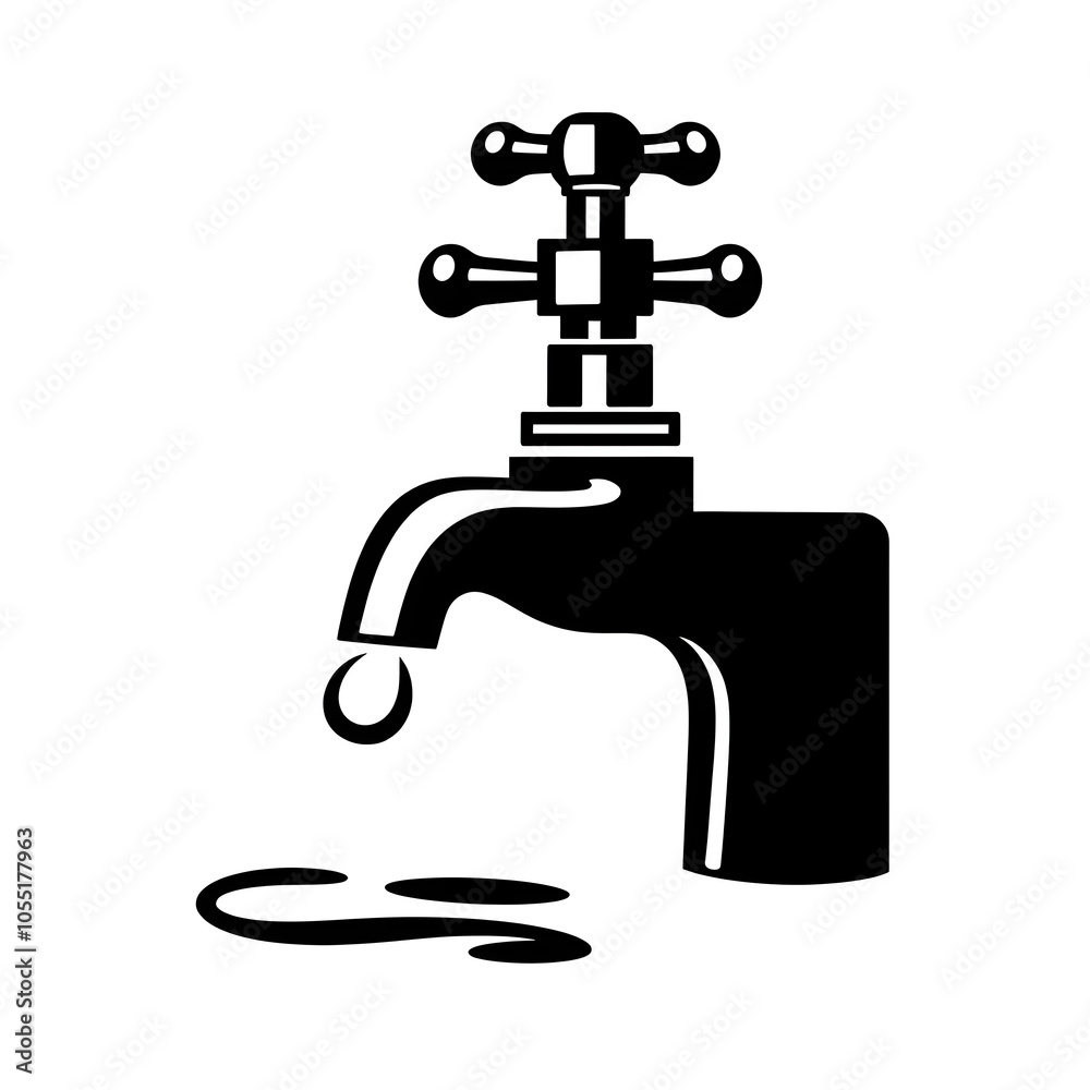water faucet tap black icon isolated on white. Generative AI water faucet tap black icon isolated on white. Generative AI