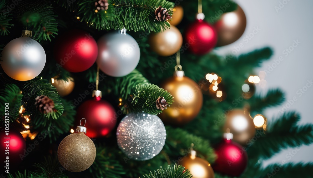 Close up christmas tree decorated with christmas balls Close up christmas tree decorated with christmas balls