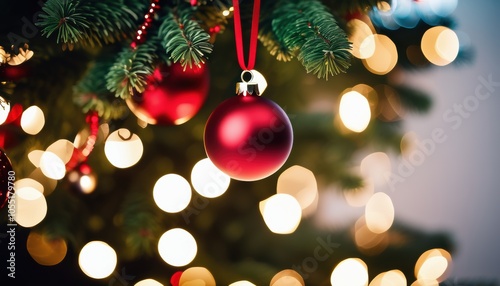 Close up christmas tree decorated with christmas balls