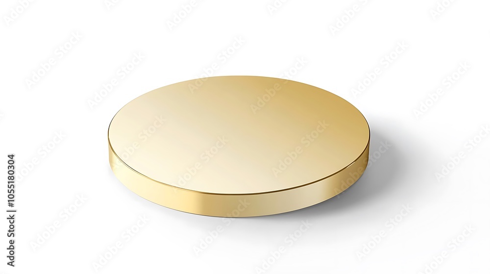 A round golden object with a smooth surface and a subtle shadow underneath, isolated on a white background. A round golden object with a smooth surface and a subtle shadow underneath, isolated on a white background.