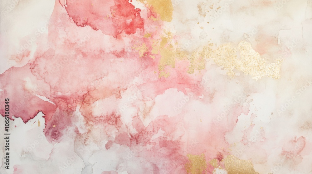 Fototapeta premium An elegant abstract watercolor piece showcasing gentle tones of pink, gold, and white, radiating warmth and sophistication for contemporary interior spaces.