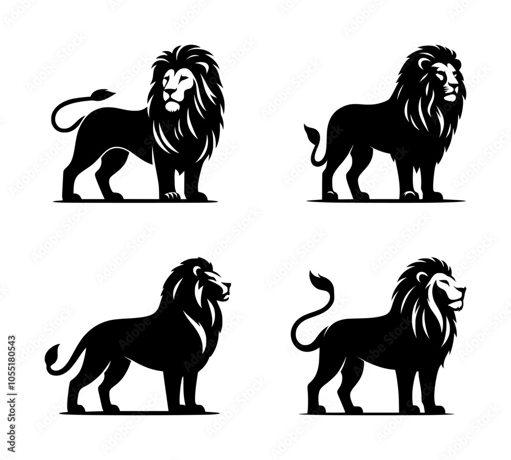 Obraz premium vector set silhouette of lion (black)