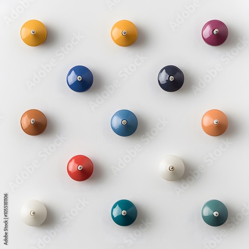 Colorful Push Pins Scattered on a White Background