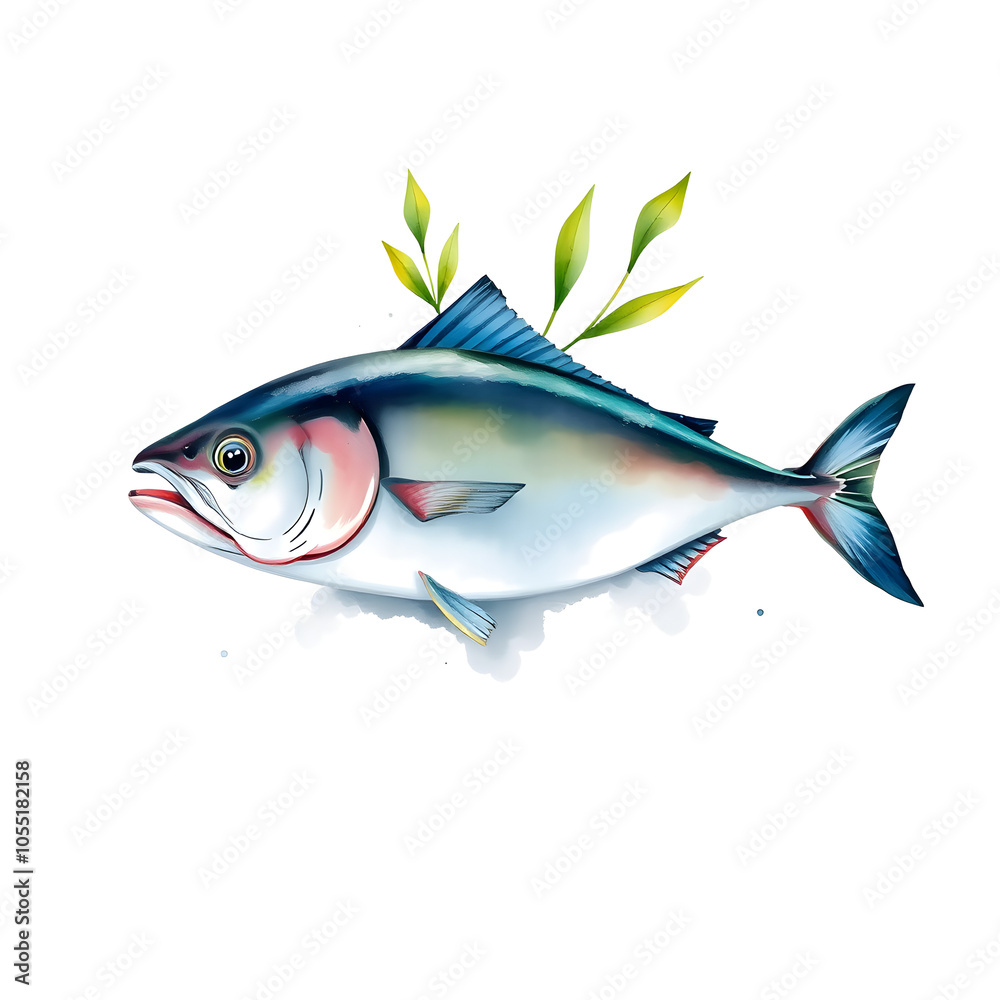 Watercolor illustration of fresh raw tuna on white background. Generative AI Watercolor illustration of fresh raw tuna on white background. Generative AI