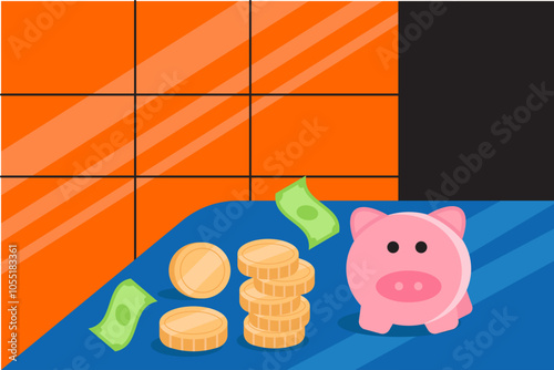 save in a piggy bank. Vector Illustration