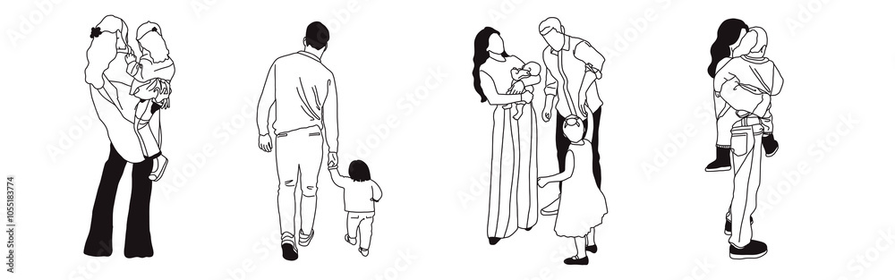 Hand-drawn doodle family icon set. Outline family clipart. Hand-drawn black art. Hand-drawn doodle family icon set. Outline family clipart. Hand-drawn black art.