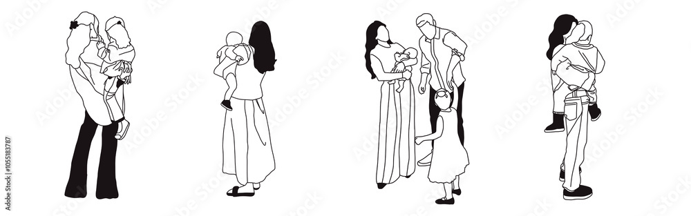 Hand-drawn doodle family icon set. Outline family clipart. Hand-drawn black art. Hand-drawn doodle family icon set. Outline family clipart. Hand-drawn black art.