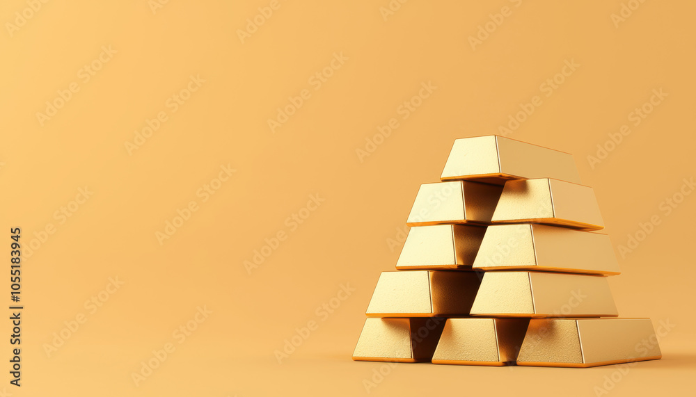 A pyramid of gold bars on a warm orange background, symbolizing wealth, luxury, and investment. A pyramid of gold bars on a warm orange background, symbolizing wealth, luxury, and investment.