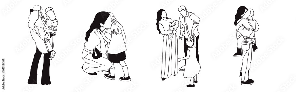 Hand-drawn doodle family icon set. Outline family clipart. Hand-drawn black art. Hand-drawn doodle family icon set. Outline family clipart. Hand-drawn black art.