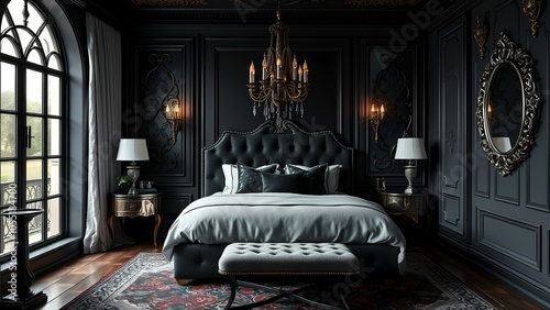 gothic modern interior design of a bedroom photo