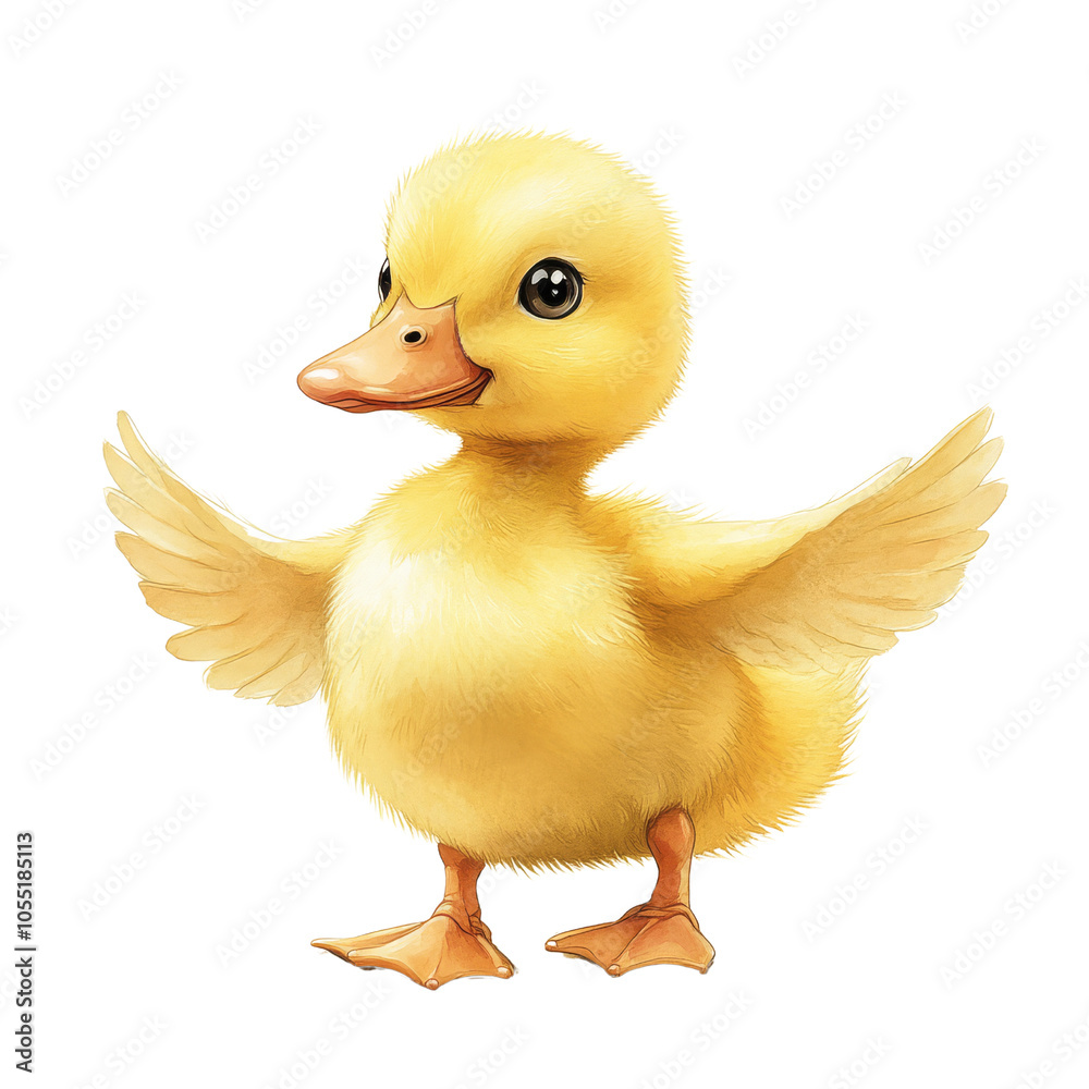 Fototapeta premium Cute Yellow Duckling with Wings Spread.