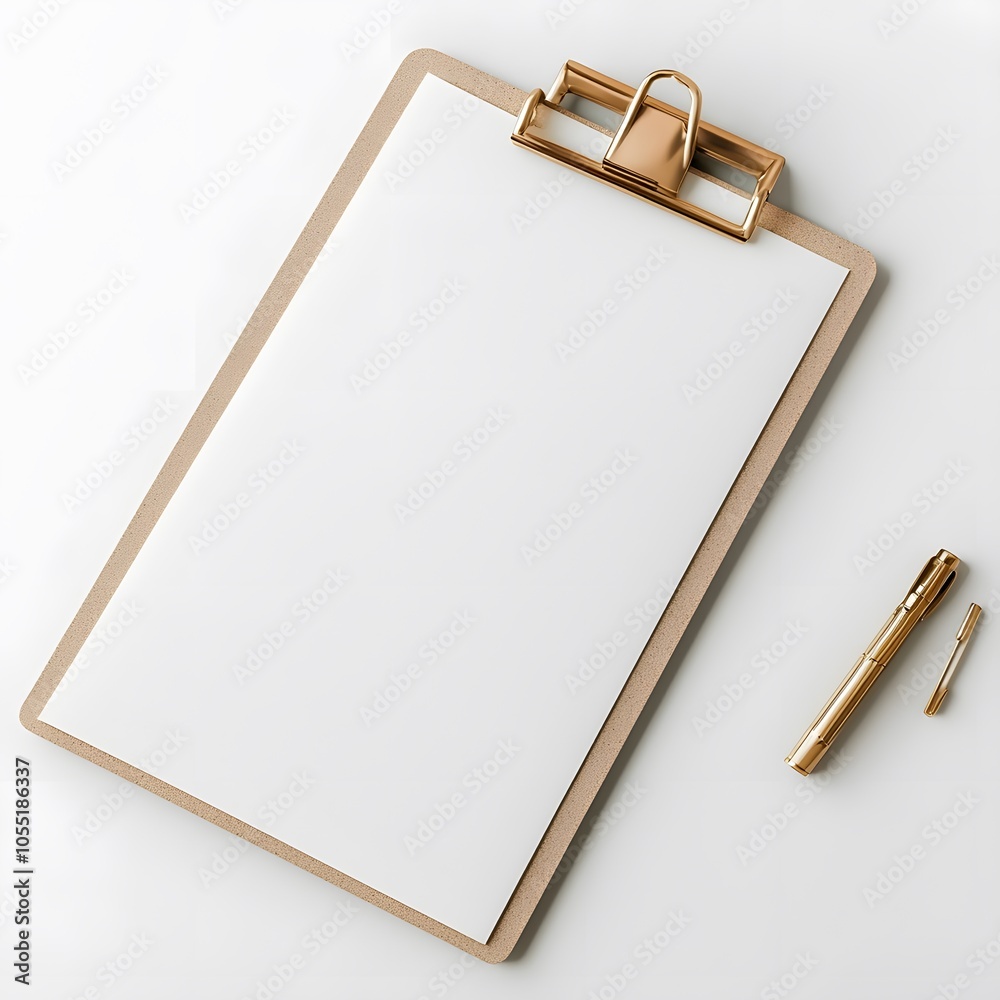 Blank Clipboard with Sheet of Paper on Flat Surface Blank Clipboard with Sheet of Paper on Flat Surface