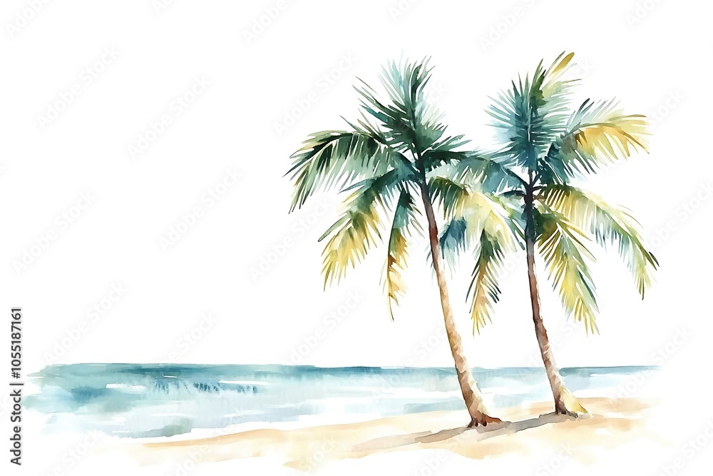 Fototapeta premium Watercolor Palm Trees on a Beach