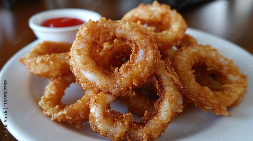 Crispy Fried Calamari Rings on White Plate Crispy Fried Calamari Rings on White Plate