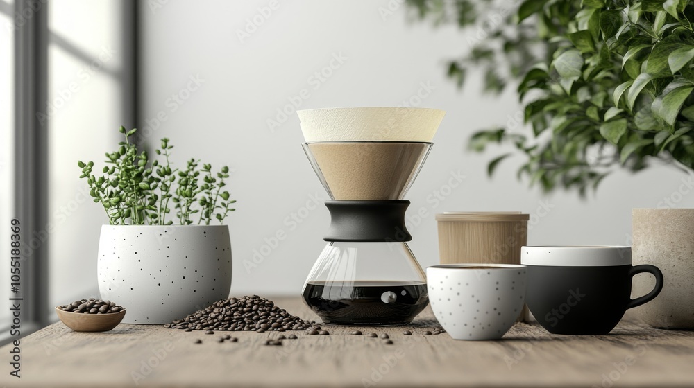 Calm Coffee Brewing Setup with Natural Elements Calm Coffee Brewing Setup with Natural Elements