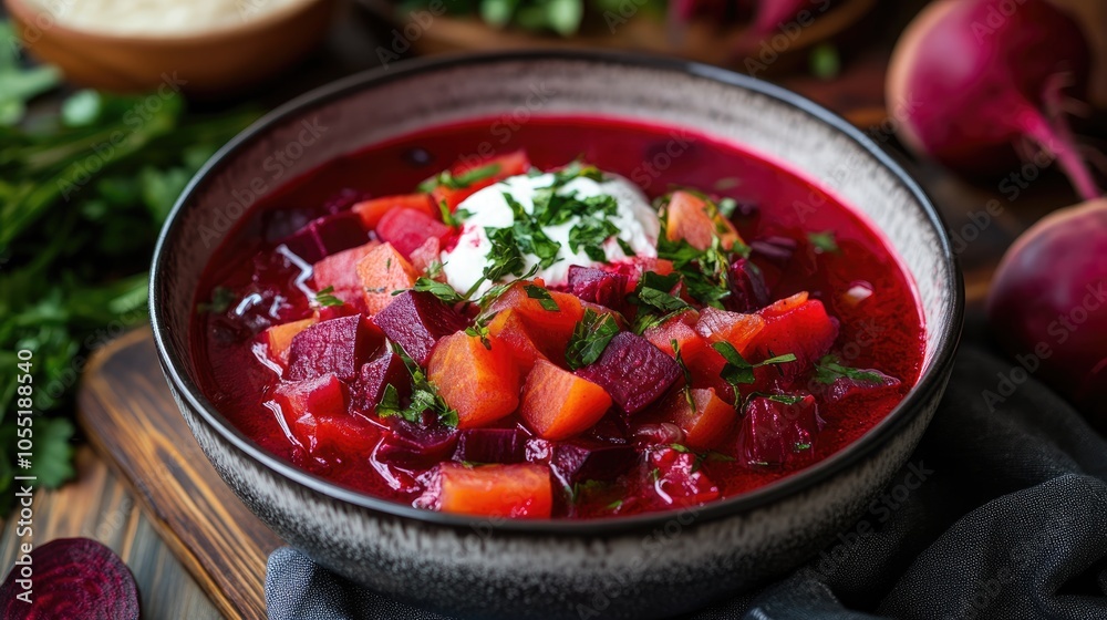 Bowl of Creamy Beetroot Soup with Fresh Parsley Bowl of Creamy Beetroot Soup with Fresh Parsley