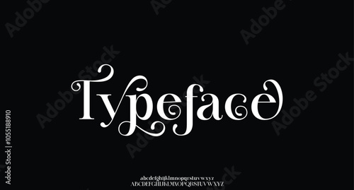 Classic typography serif font. Uppercase, lowercase, ligatures, ampersand, alternate, and number. Vector illustration word. Lettering Minimal Fashion Designs Romance Elegant. 