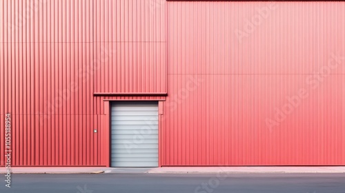 Modern industrial warehouse hangar with clean coral walls