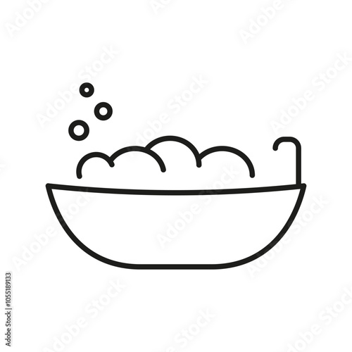 Bathtub With Bubbles Line Icon. Relaxing Bath With Foam Outline Symbol. Foamy Bathtub For Relaxation. Editable Stroke. Isolated Vector Illustration