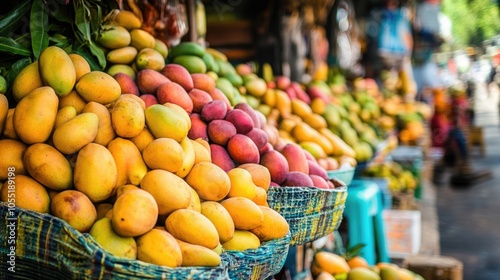 Fresh Mangoes on Display at a Lively Market