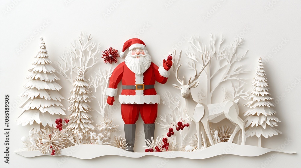 Fototapeta premium Festive Paper Art Christmas Decorations Scene