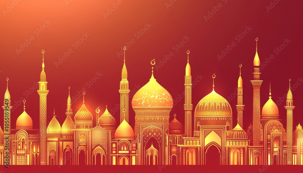 Obraz premium Golden Mosques Illustration.