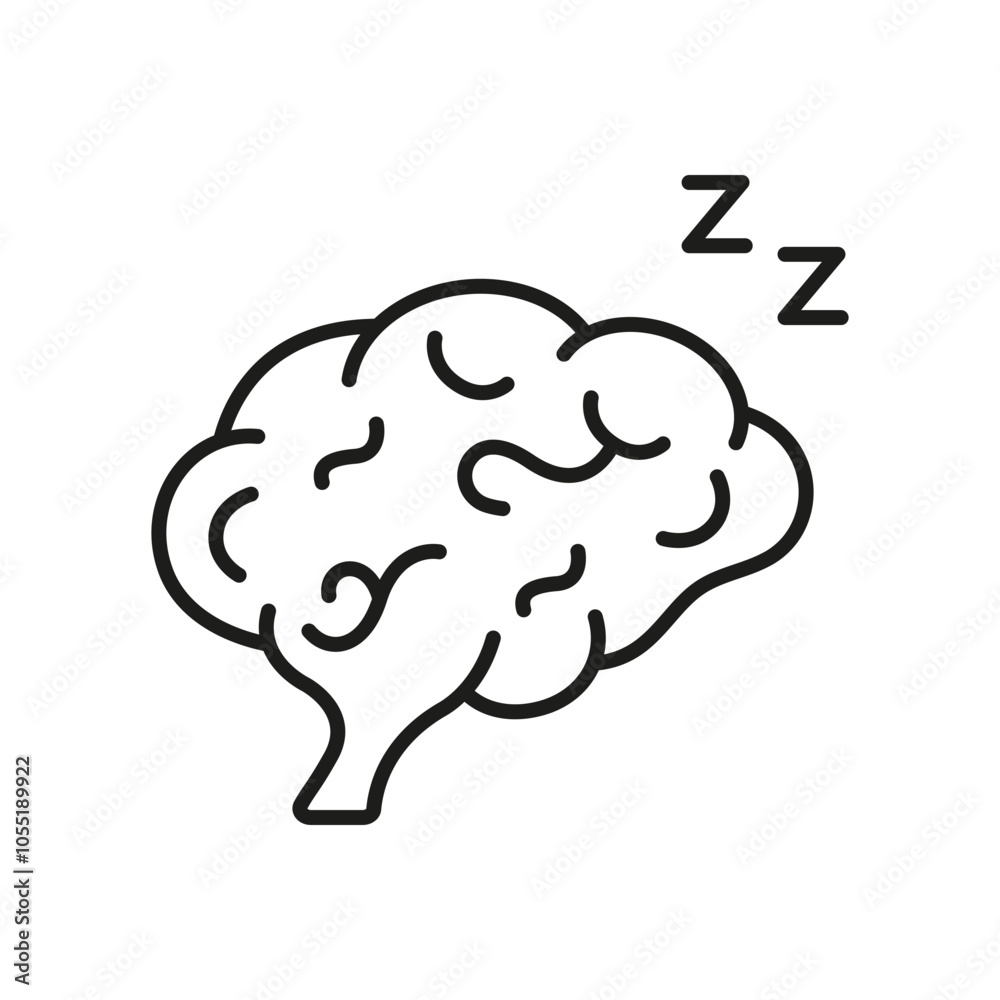 Brain And Sleep ZZZ Line Icon. Mental Rest And Relaxation Outline Symbol. Restful Brain. Editable Stroke. Isolated Vector Illustration Brain And Sleep ZZZ Line Icon. Mental Rest And Relaxation Outline Symbol. Restful Brain. Editable Stroke. Isolated Vector Illustration