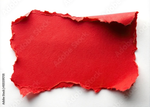 Torn Red Paper with White Background, Perfect for Copyspace, Minimal Design, Creative Concept, Dynamic Layout for Print and Digital Media, Ideal for Advertising and Marketing, Vibrant Contrast