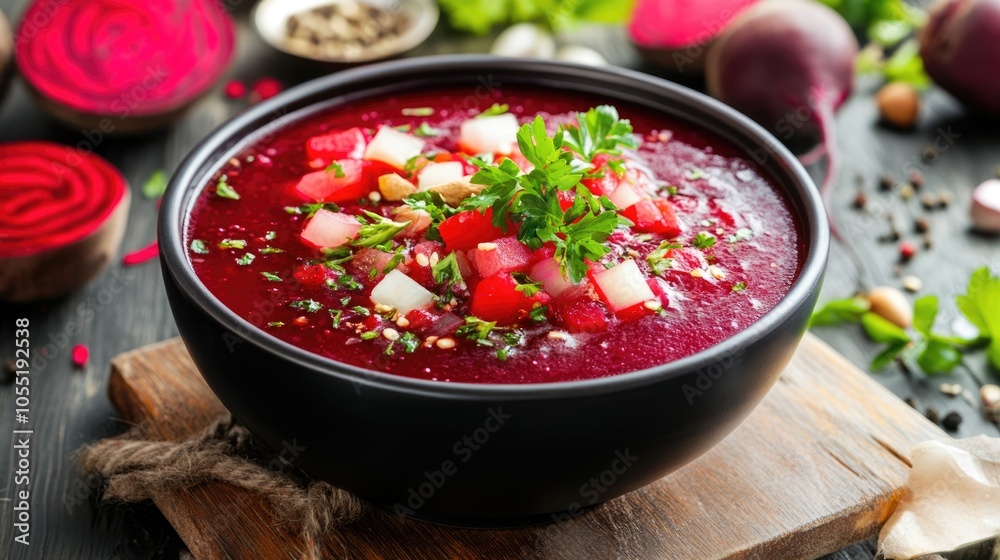 Fresh Beetroot Soup with Parsley and Sliced Vegetables Fresh Beetroot Soup with Parsley and Sliced Vegetables