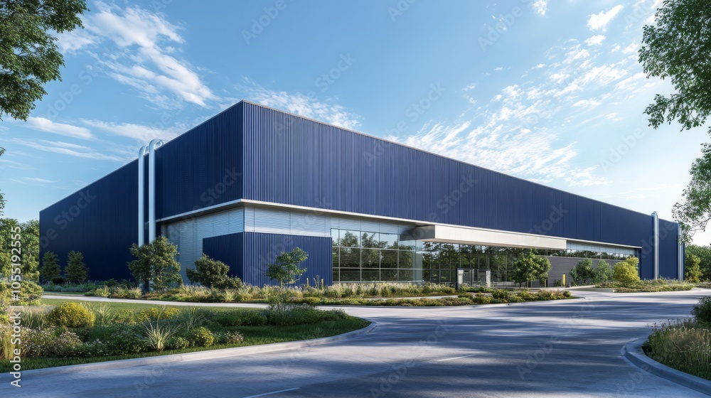 Modern Blue Commercial Building Architectural Rendering Modern Blue Commercial Building Architectural Rendering