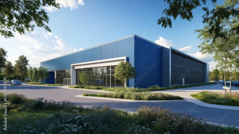Modern Blue Industrial Building Exterior Modern Blue Industrial Building Exterior