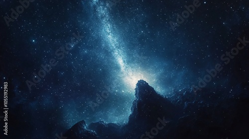 2410 33.A cosmic landscape featuring a star-studded night sky with a clear view of the galaxy. Faint trails of stardust create soft gradients of blue and purple, while distant stars cluster in