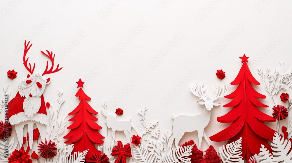 Festive Santa Claus and Reindeer Scene on White Background Festive Santa Claus and Reindeer Scene on White Background