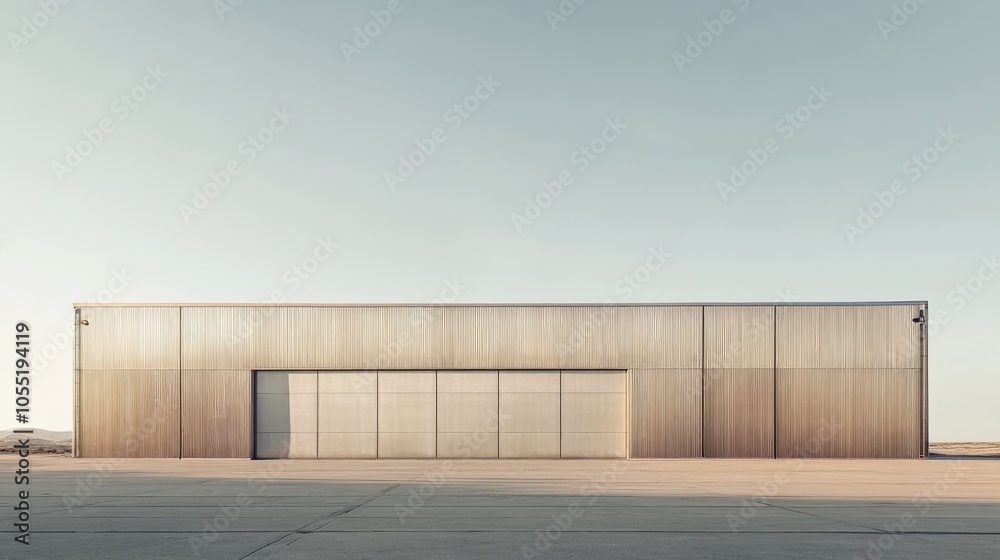 Obraz premium Desert Hangar: Minimalist Architecture in Arid Landscape 