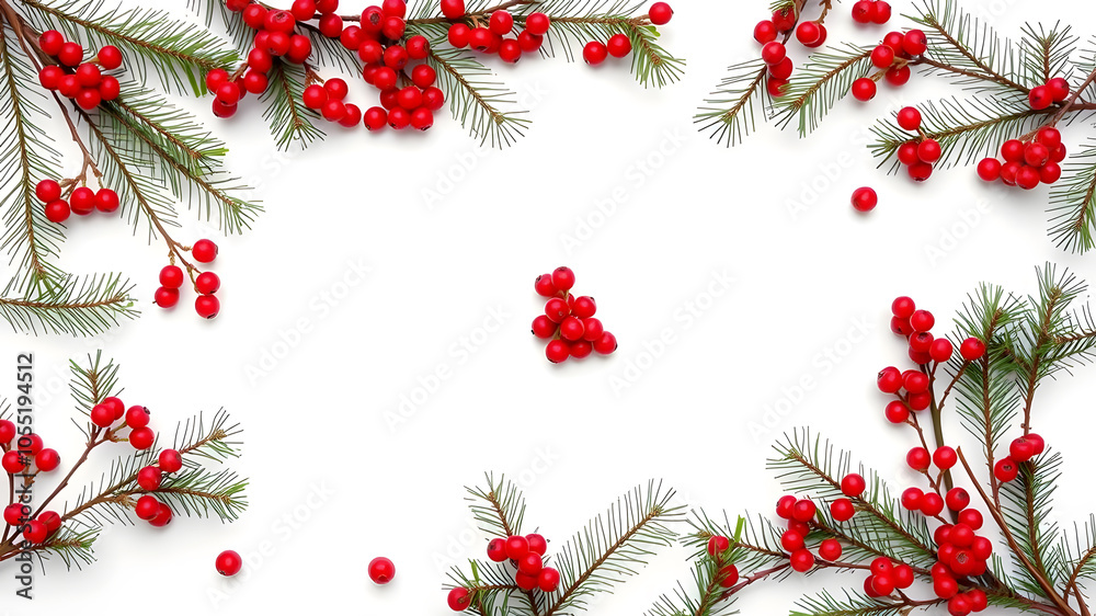 A white background with red berries and green leaves A white background with red berries and green leaves