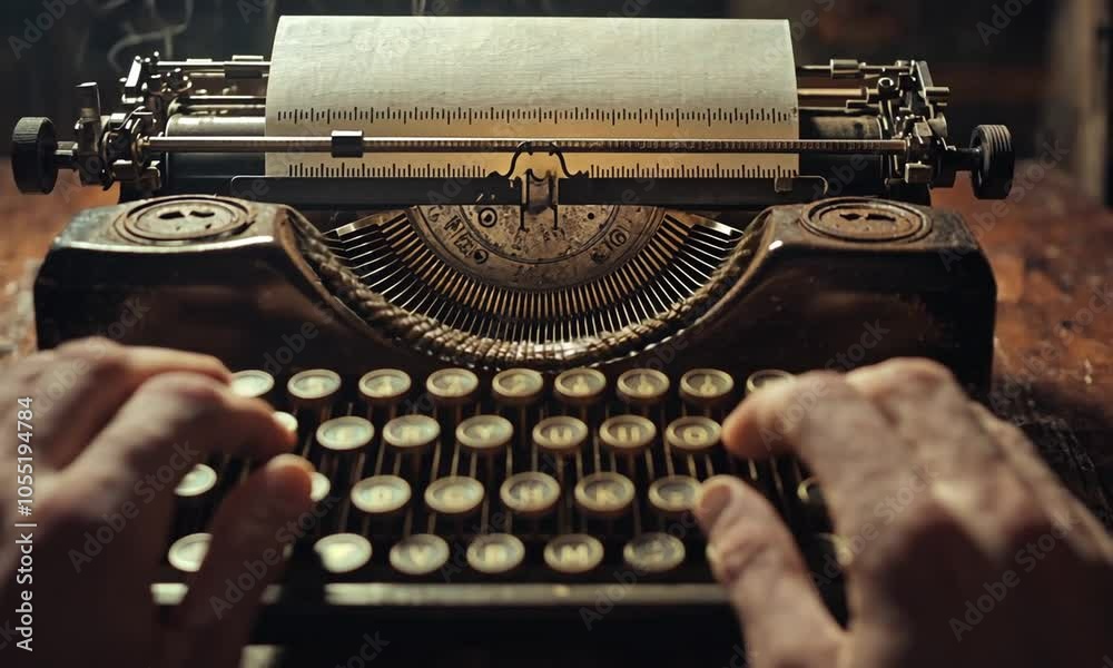 Vintage typewriter with hands typing on it.