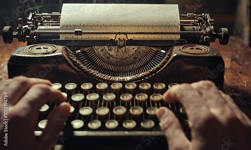 Vintage typewriter with hands typing on it.