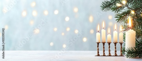 Christmas lights illuminating a menorah, bright and festive holiday blend photo