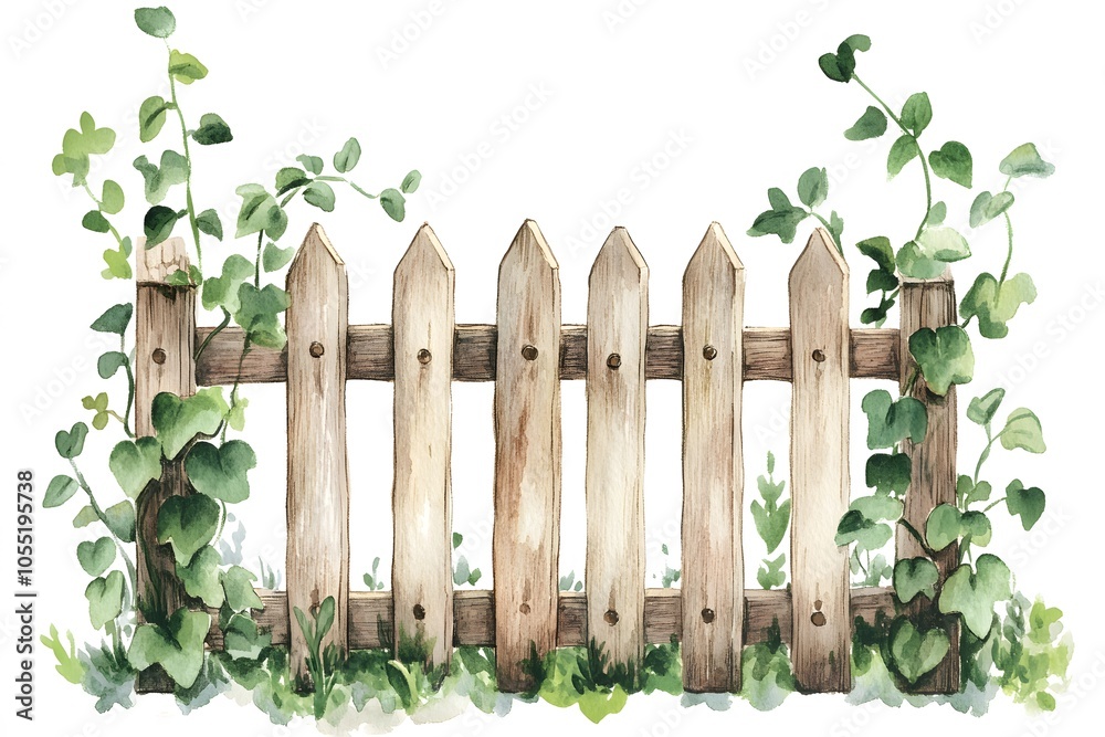 Obraz premium Wooden fence with leaves on white background - vector illustration 