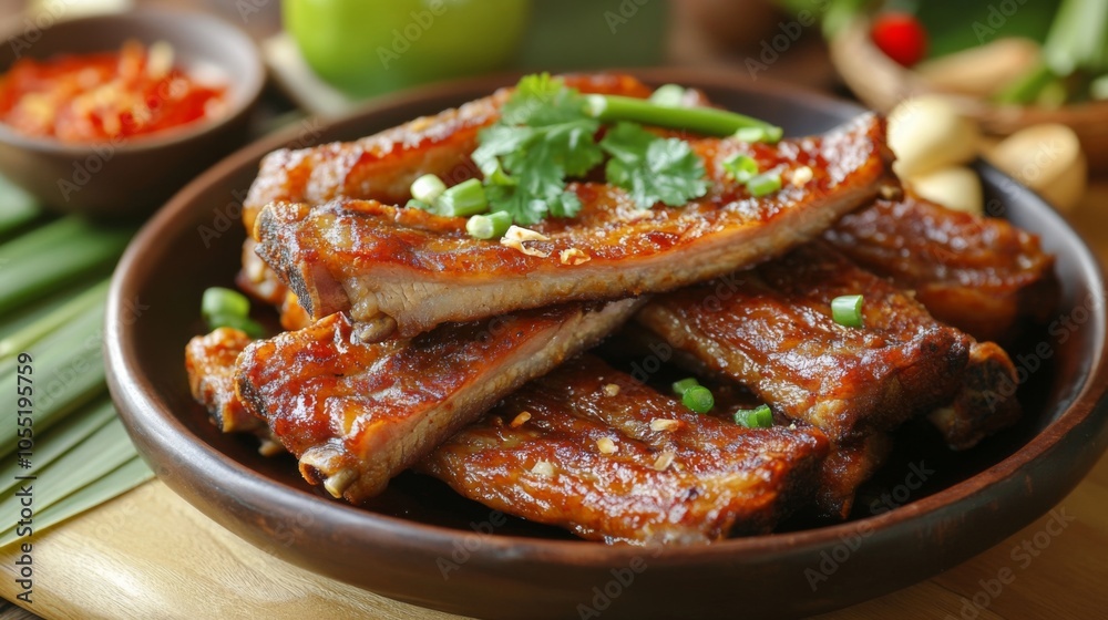 Delicious Barbecue Ribs on a Rustic Plate Delicious Barbecue Ribs on a Rustic Plate