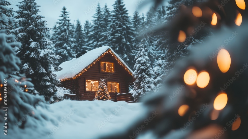 Naklejka premium Winter Wonderland Cabin Retreat 
