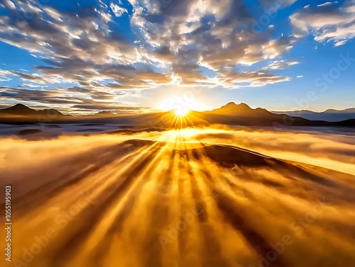 Golden Sunrise Over Mountain Range.