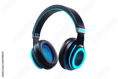 Modern wireless headphones with blue LED lighting, showcasing sleek design and advanced audio technology, perfect for music enthusiasts. photo