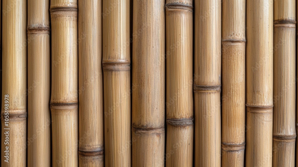 Fototapeta premium Bamboo wood background, light bamboo wall with clean lines and space copy