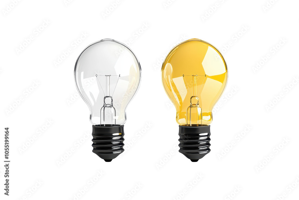 Side by side comparison of a traditional clear light bulb and a modern amber LED bulb, showcasing energy efficiency and design contrast. Side by side comparison of a traditional clear light bulb and a modern amber LED bulb, showcasing energy efficiency and design contrast.