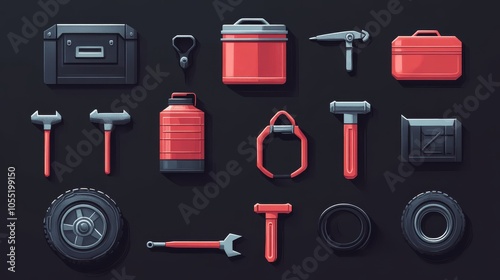 Clipart flat art style icon, Flat Art Style of Car Repair Tools Icons photo